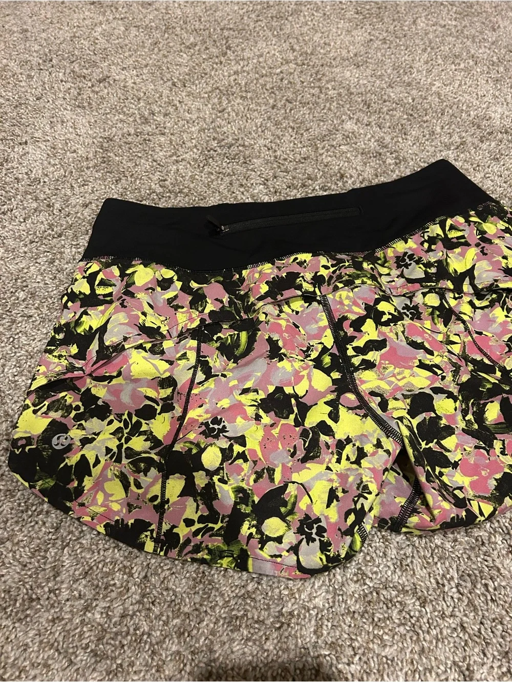 lululemon athletica Women's Pink, Yellow & Black Floral Running Shorts